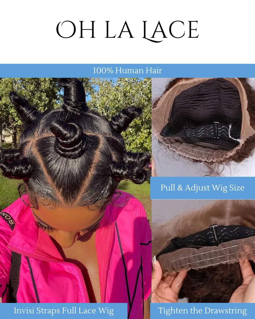Invisi Drawstring Hidden Strap Full Lace Wig Straight Glueless Wig Lace Front Wig Frontal Wig Full Scalp HD Lace Human Hair Wigs