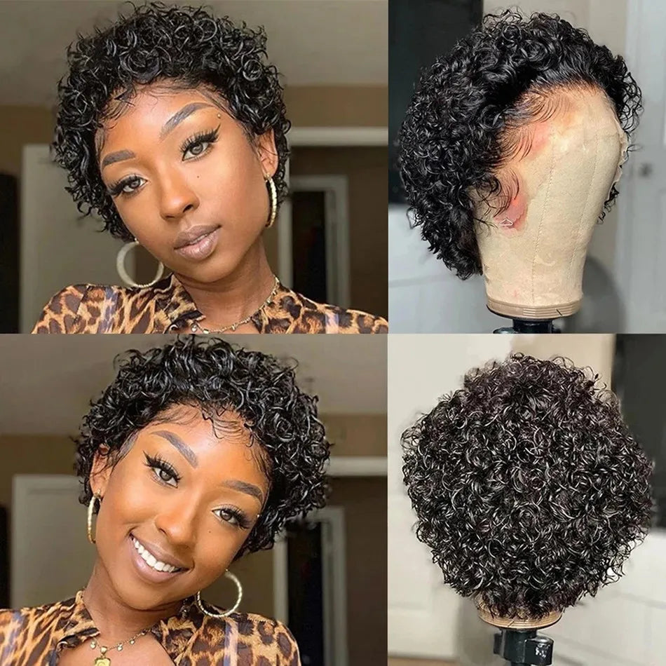 Pixie Cut Perruque Short Curly Human Hair