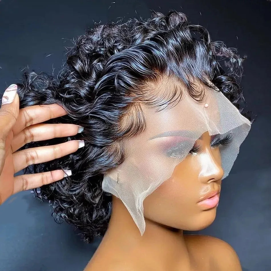 Pixie Cut Perruque Short Curly Human Hair