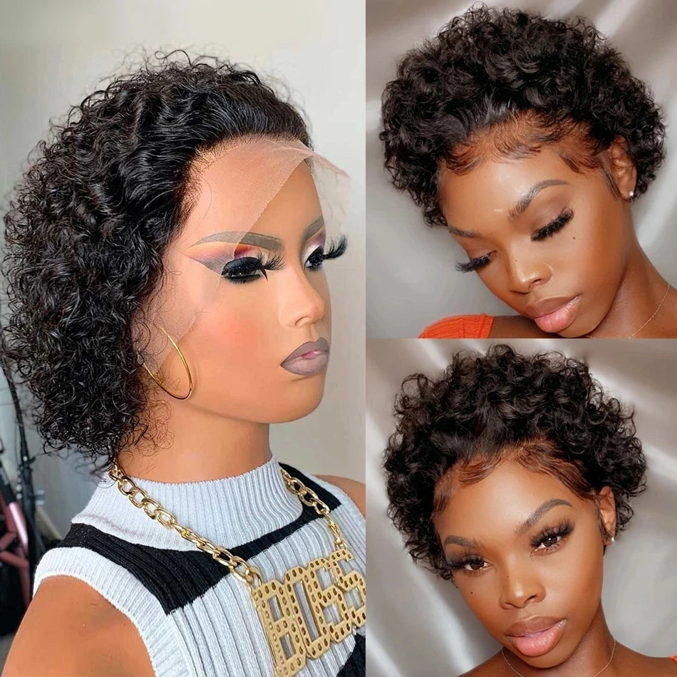 Pixie Cut Perruque Short Curly Human Hair