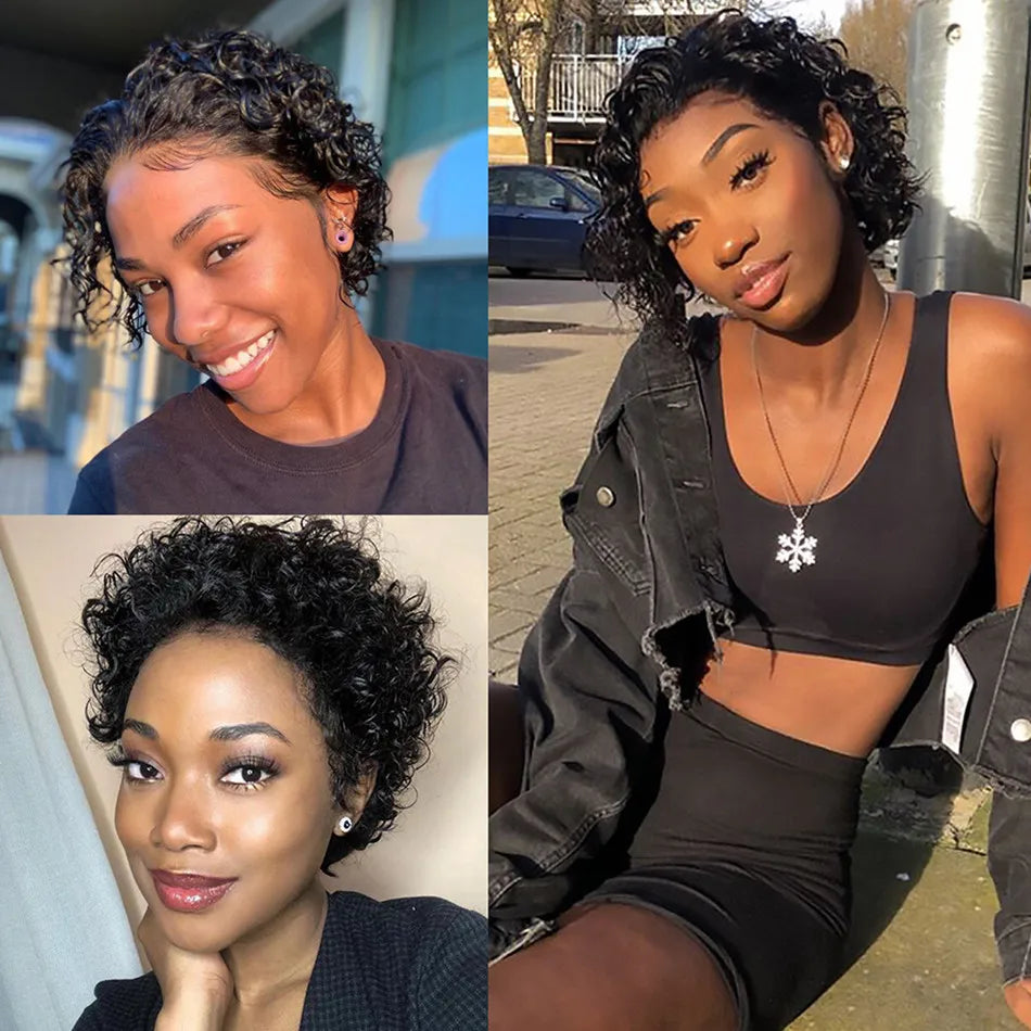 Pixie Cut Perruque Short Curly Human Hair
