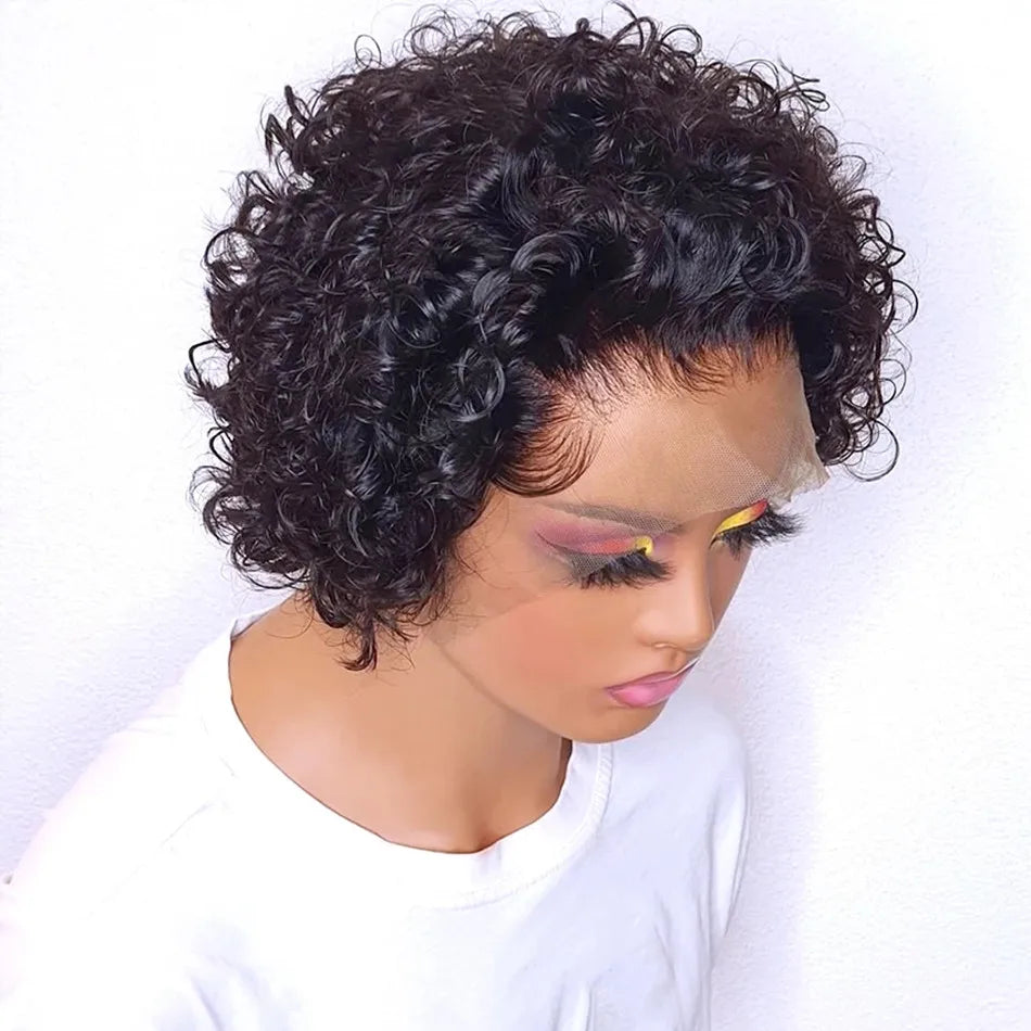 Pixie Cut Perruque Short Curly Human Hair