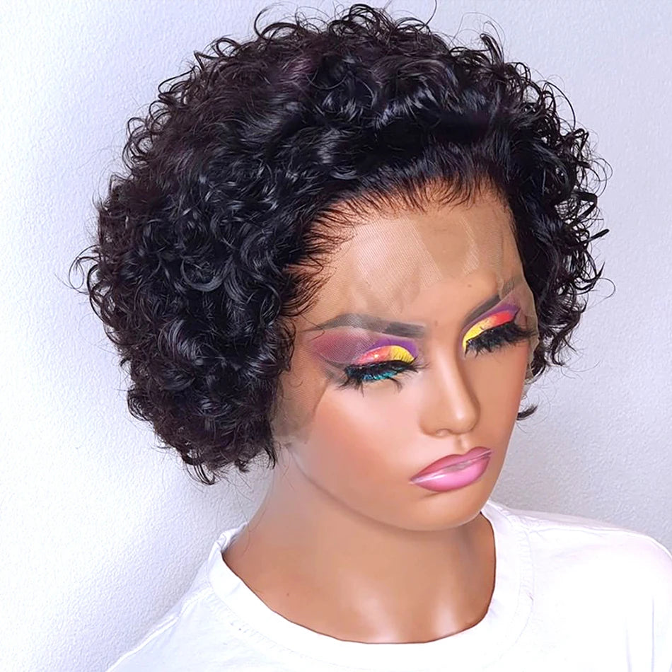 Pixie Cut Perruque Short Curly Human Hair