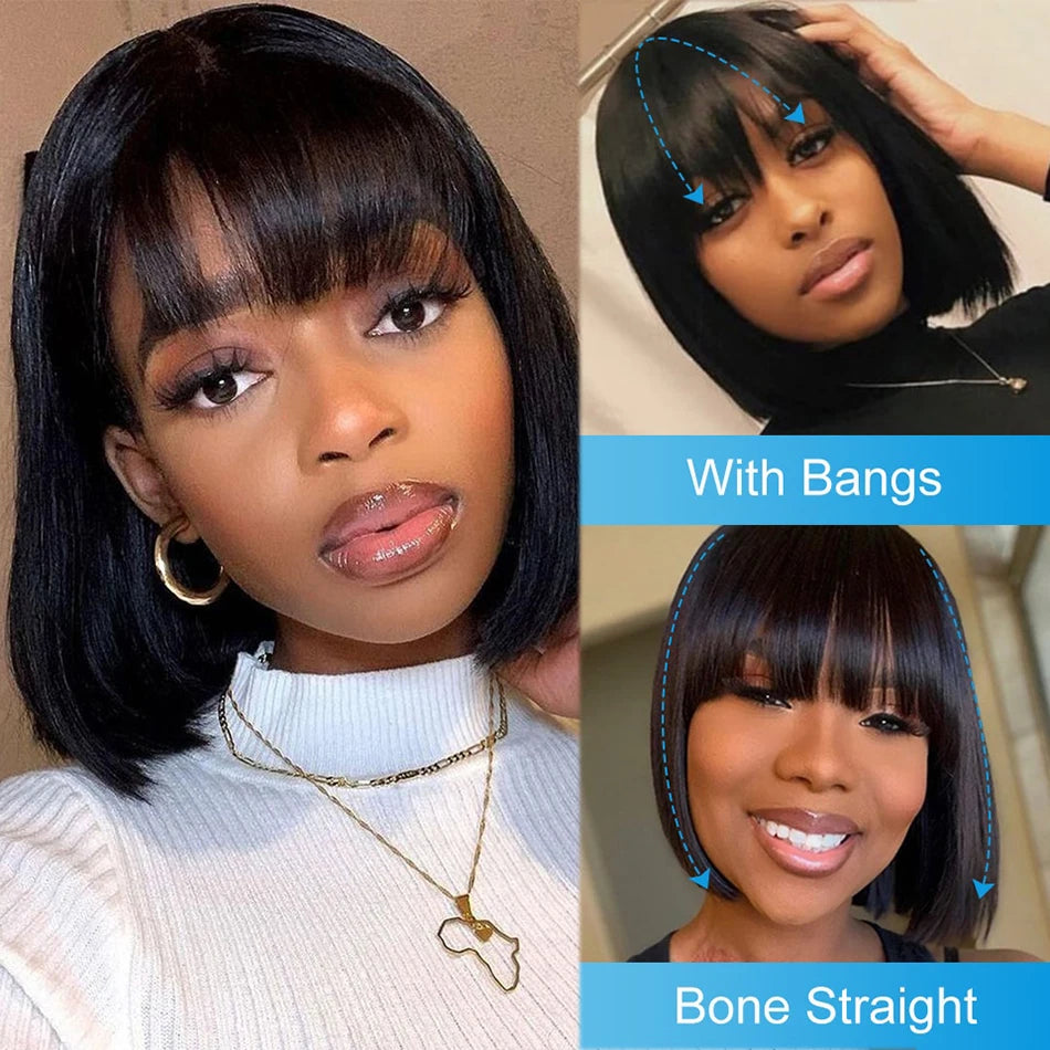 Bangs Short Bob Human Hair Wigs for Women