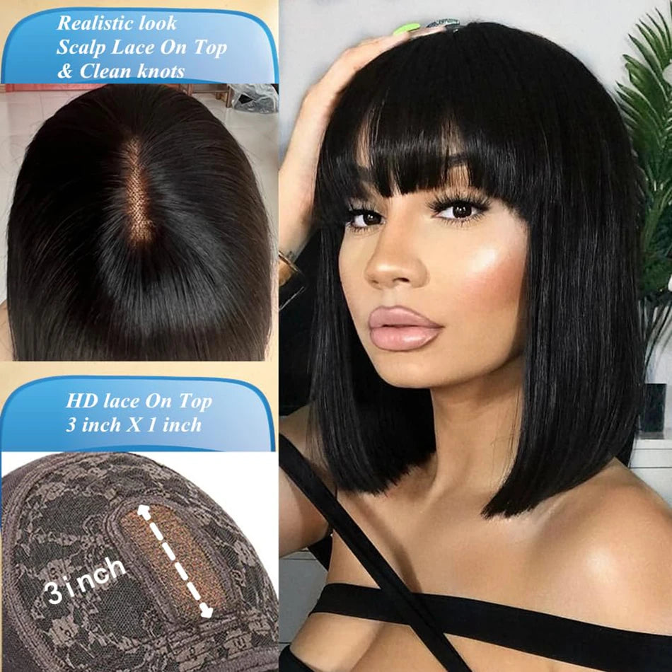 Bangs Short Bob Human Hair Wigs for Women