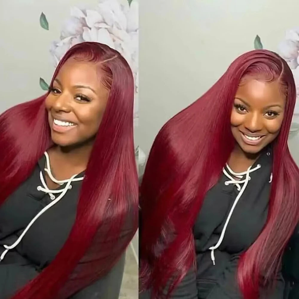 Frontal Human Hair Wig Straight Red