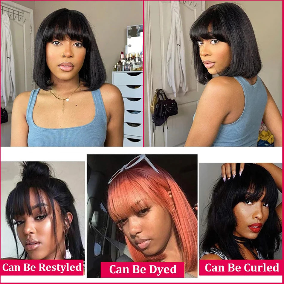 Bangs Short Bob Human Hair Wigs for Women