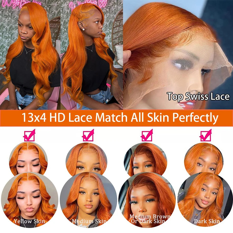 Wiggogo Orange Ginger Body Wave Lace Wig
