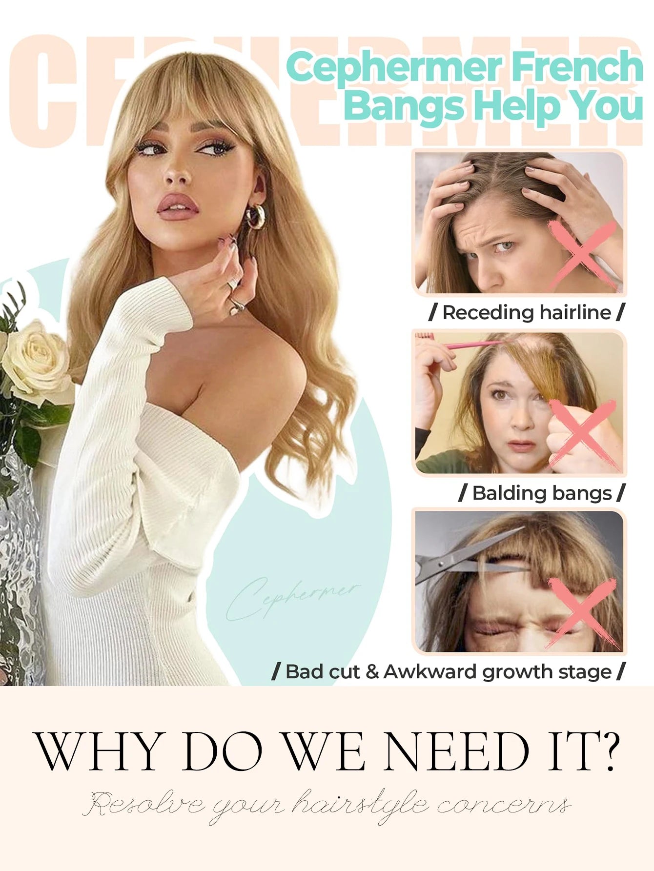 Synthesis Wig Middle-Part Clip-In Bangs