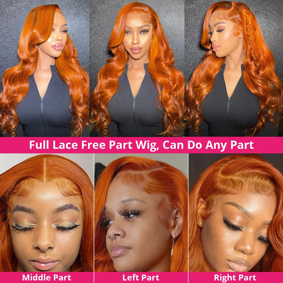 Wiggogo Orange Ginger Body Wave Lace Wig