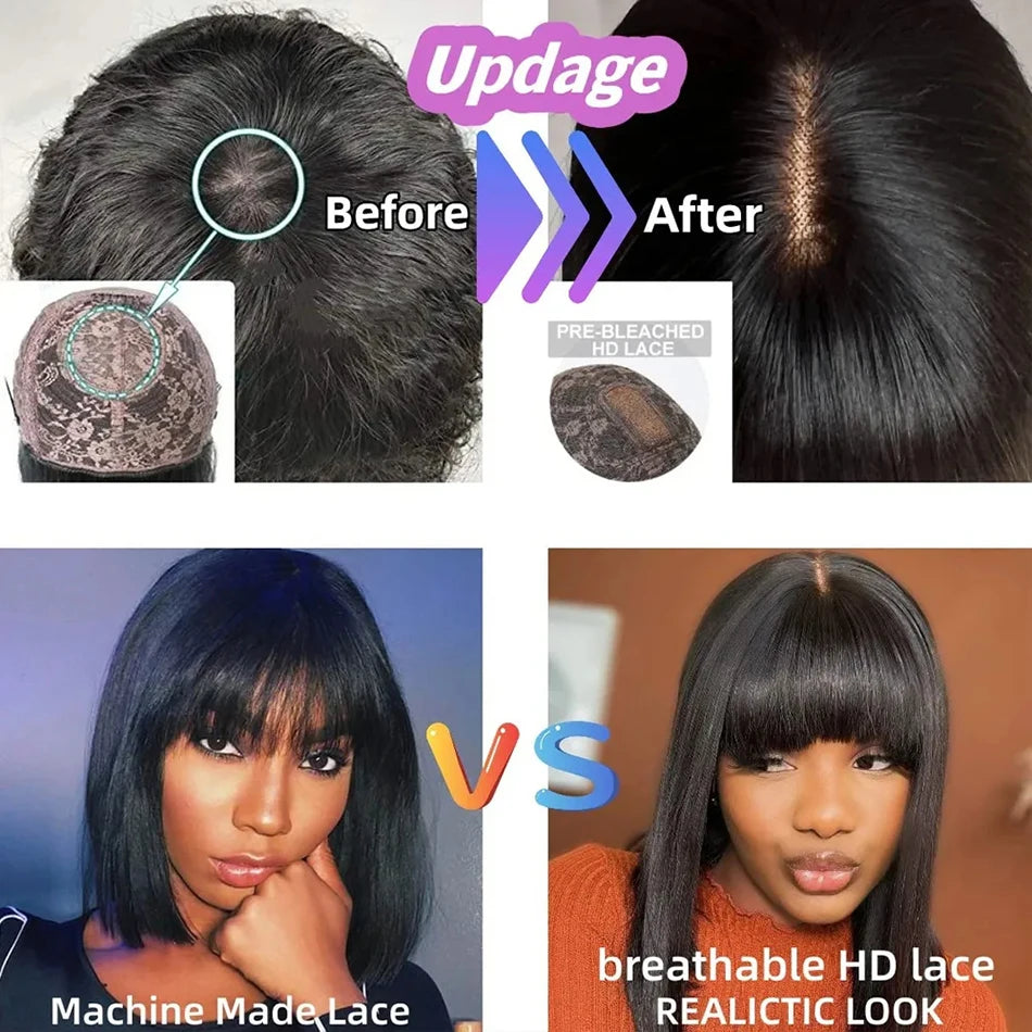 Bangs Short Bob Human Hair Wigs for Women