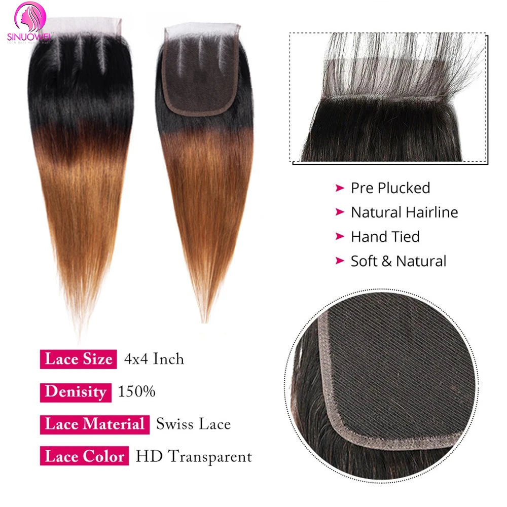 Luxe Lace Closure Brazilian Human Hair 3/4 Extensions
