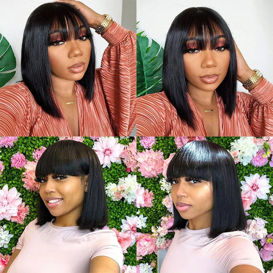 Bangs Short Bob Human Hair Wigs for Women