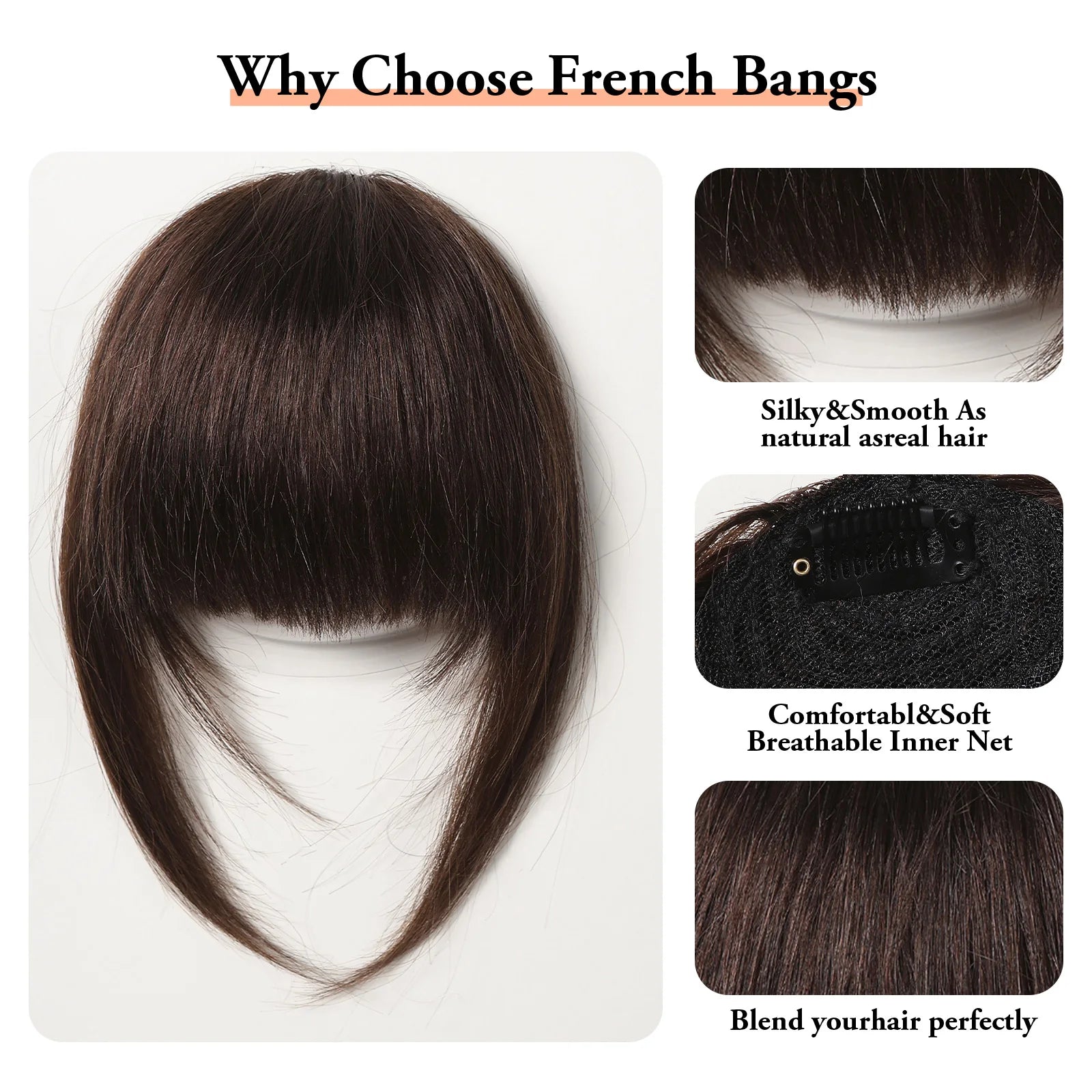 Straight Remy Human Hair Clip-In Bangs