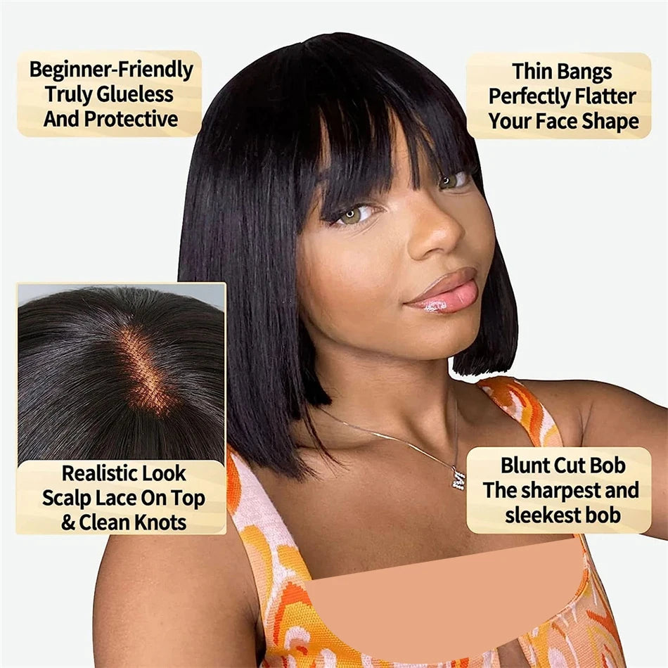Bangs Short Bob Human Hair Wigs for Women