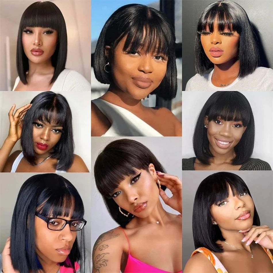 Bangs Short Bob Human Hair Wigs for Women
