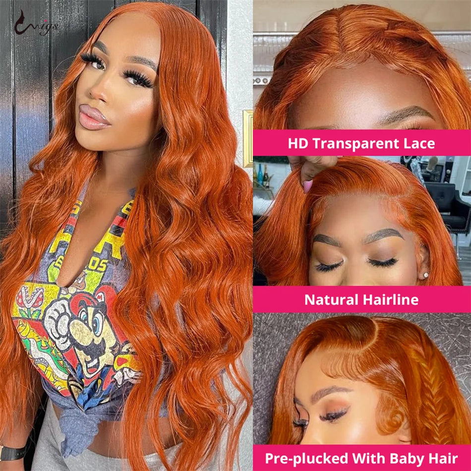 Wiggogo Orange Ginger Body Wave Lace Wig