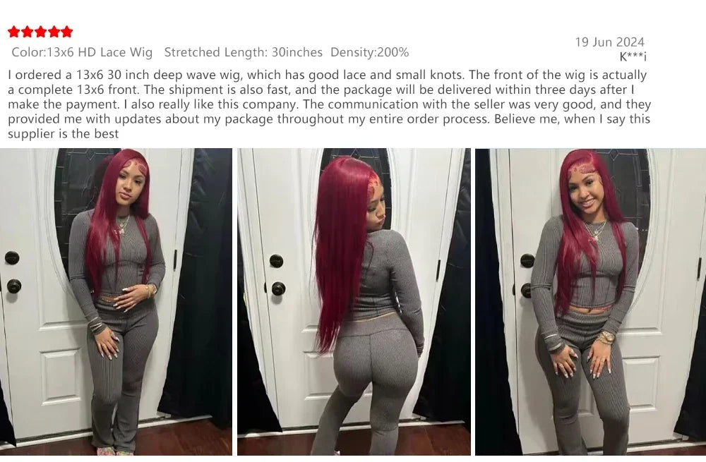Frontal Human Hair Wig Straight Red