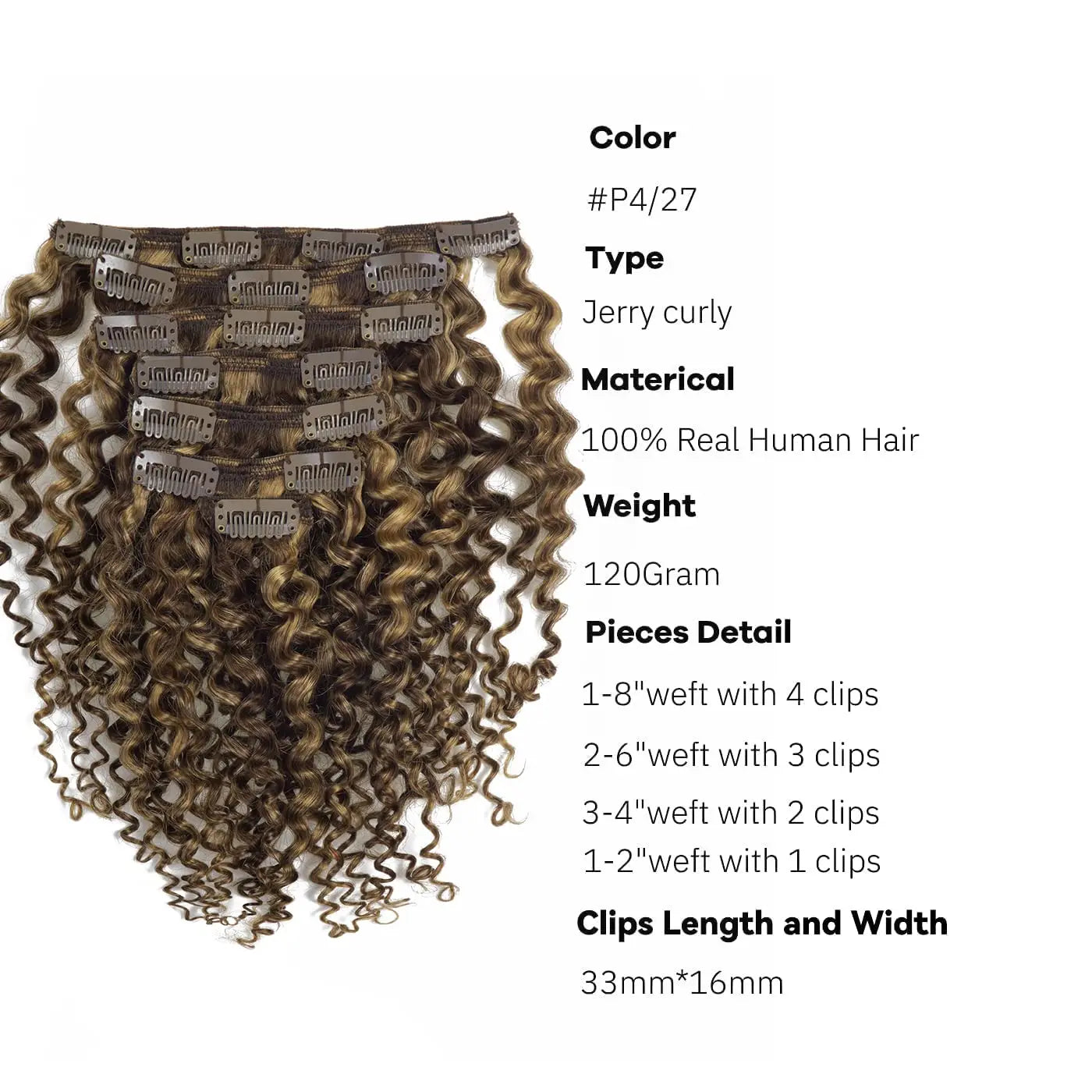 P4/27 Kinky Curly Clip-In Hair Extensions