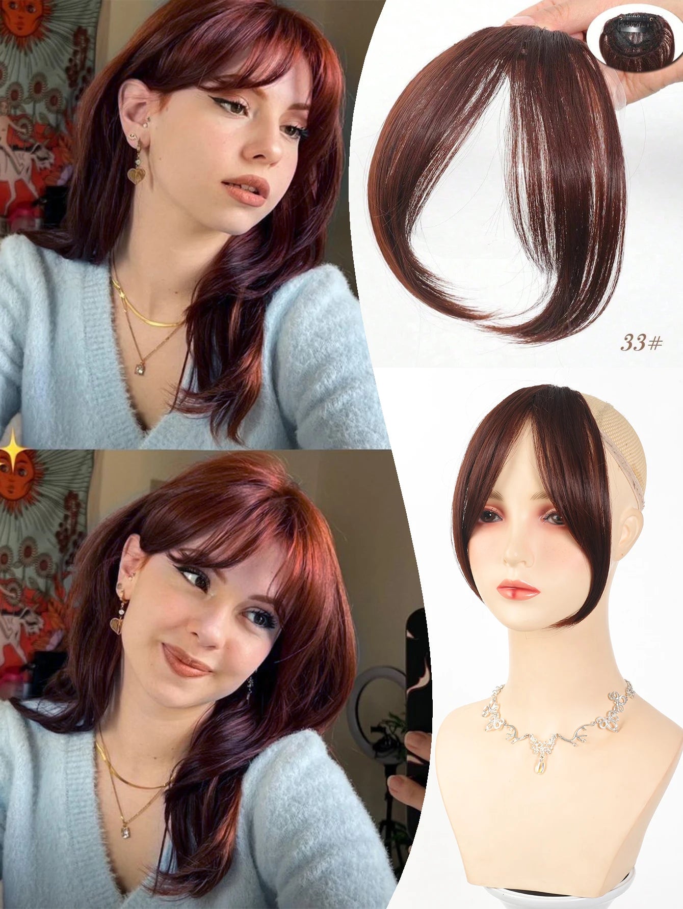 Synthesis Wig Middle-Part Clip-In Bangs