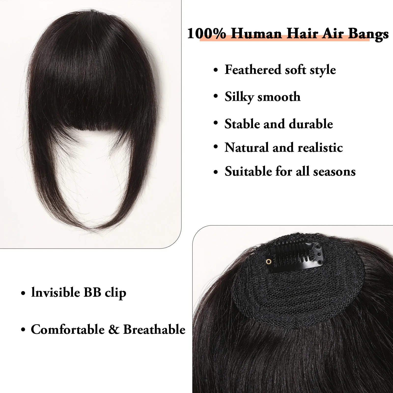 Straight Remy Human Hair Clip-In Bangs