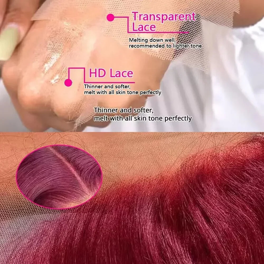 Frontal Human Hair Wig Straight Red