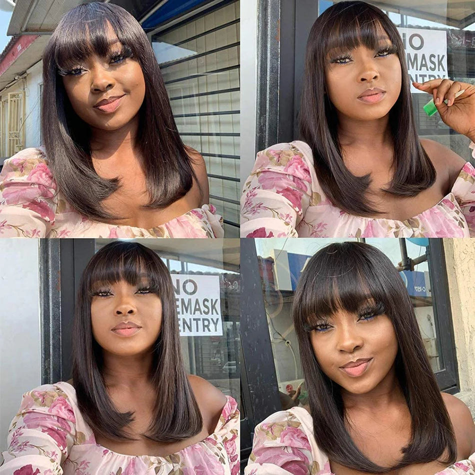 Bangs Short Bob Human Hair Wigs for Women