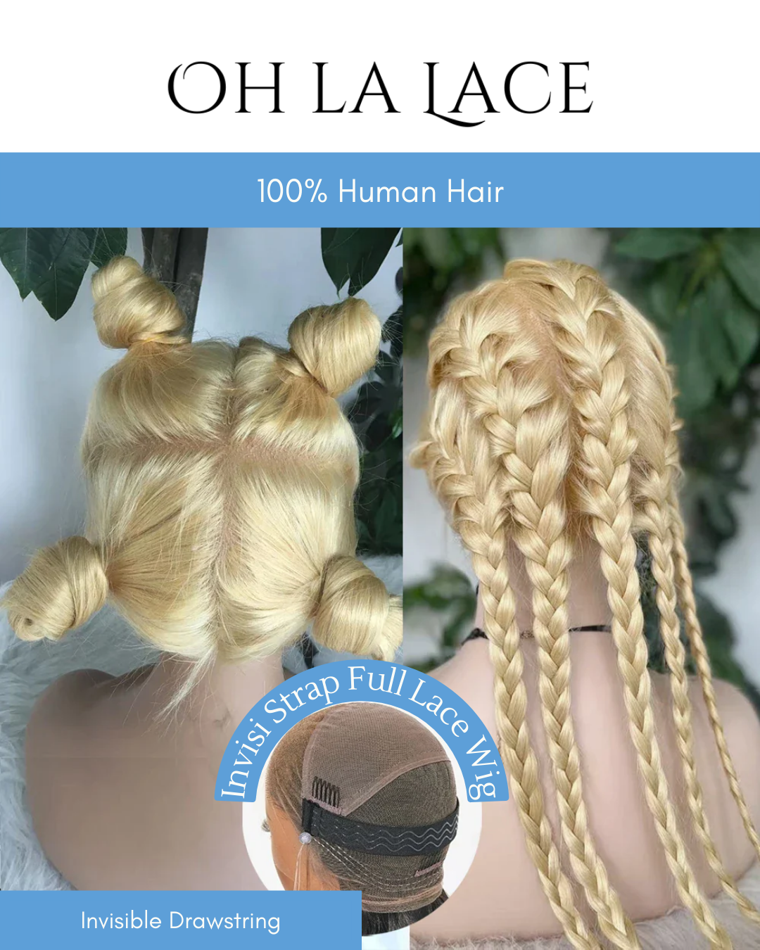 613 Blonde Invisi Strap Glueless Full Lace Wig - Real Human Hair
