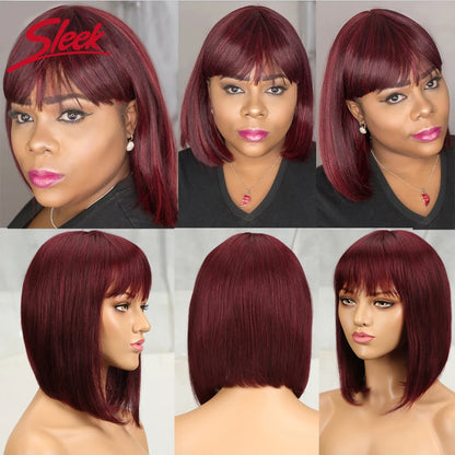 Natural Black Straight Bob Wig with Bangs – Sleek Brazilian Hair