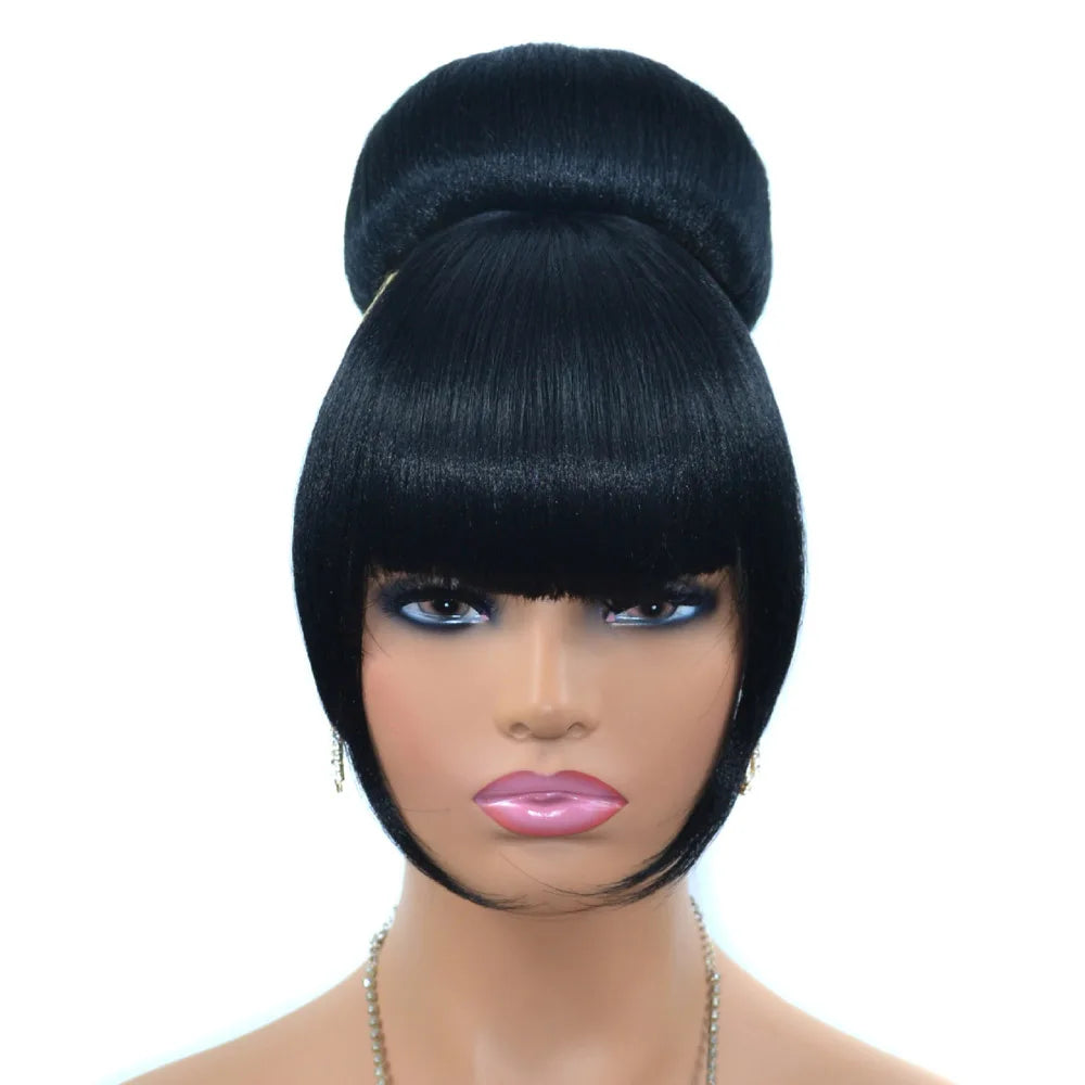 Synthetic Hair Chignon with Bangs