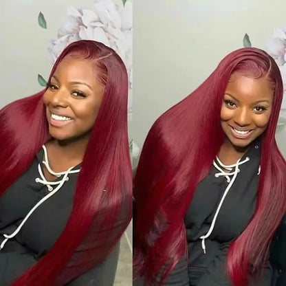 Frontal Human Hair Wig Straight Red