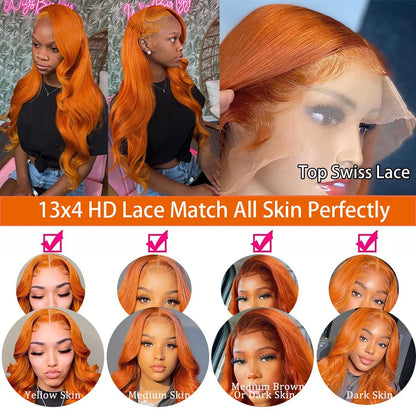 Wiggogo Orange Ginger Body Wave Lace Wig
