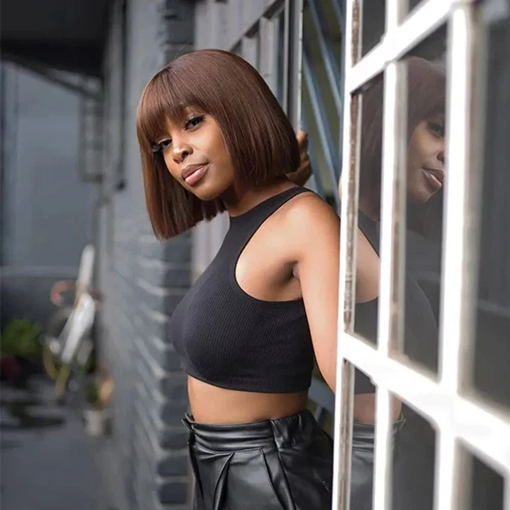 Straight Bob Human Hair Wig with Bangs