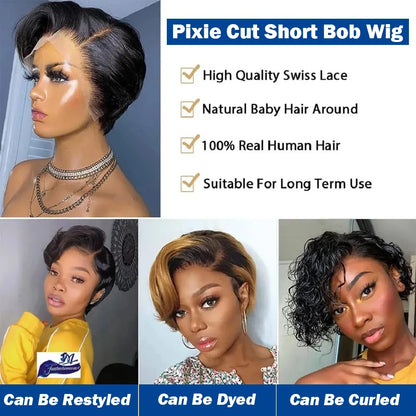 Straight Pixie Cut Short Bob Wigs Human Hair