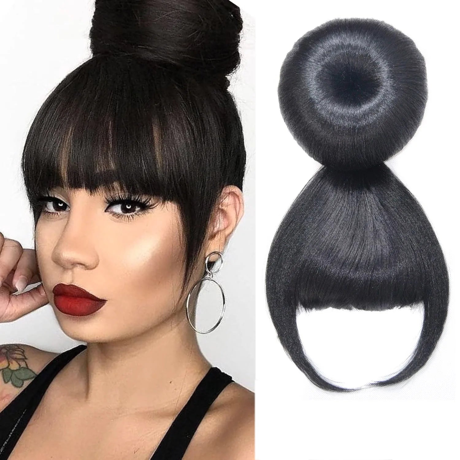 Synthetic Hair Chignon with Bangs