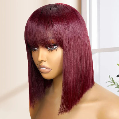 Natural Black Straight Bob Wig with Bangs – Sleek Brazilian Hair