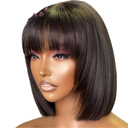 Straight Bob Human Hair Wig with Bangs