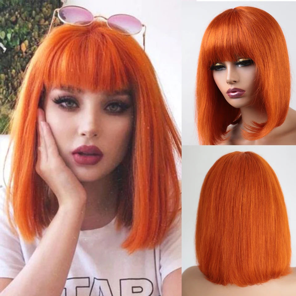 Natural Black Straight Bob Wig with Bangs – Sleek Brazilian Hair