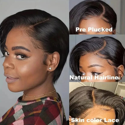 Straight Pixie Cut Short Bob Wigs Human Hair