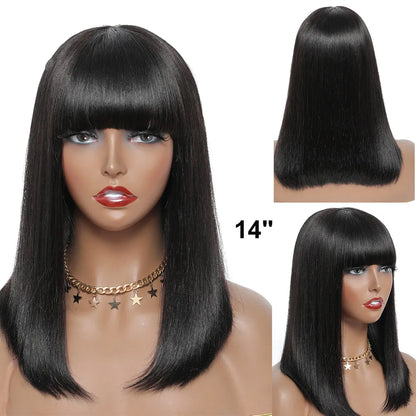 Straight Bob Human Hair Wig with Bangs