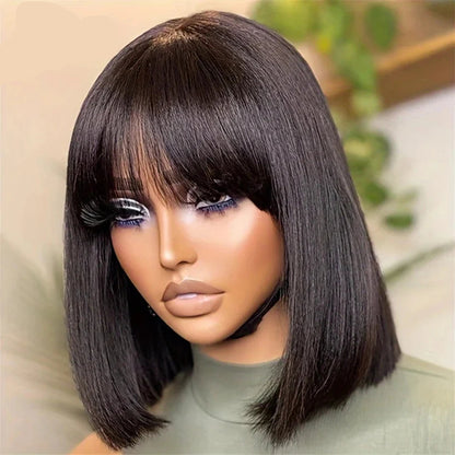Natural Black Straight Bob Wig with Bangs – Sleek Brazilian Hair