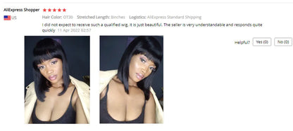 Straight Bob Human Hair Wig with Bangs