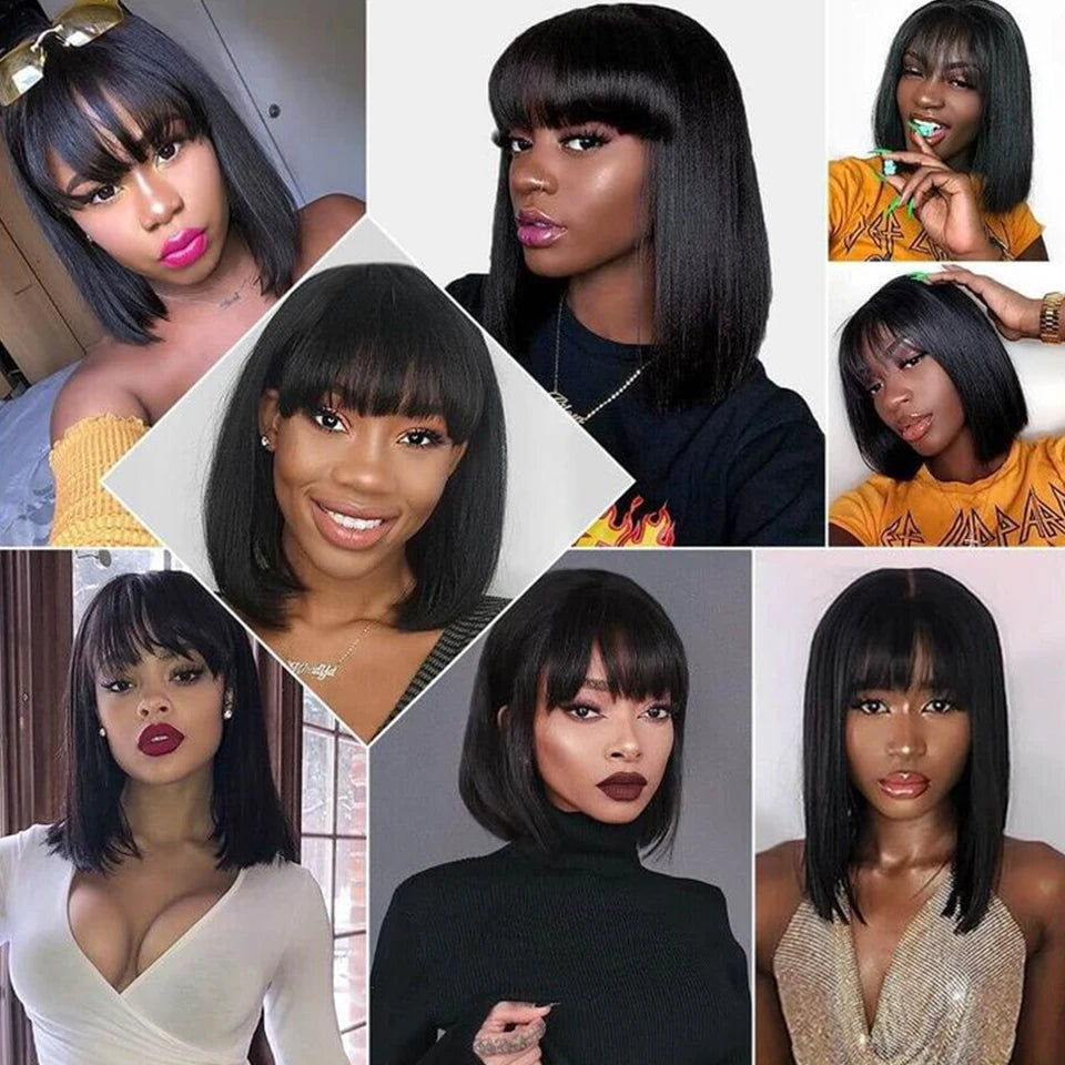 Straight Bob Human Hair Wig with Bangs