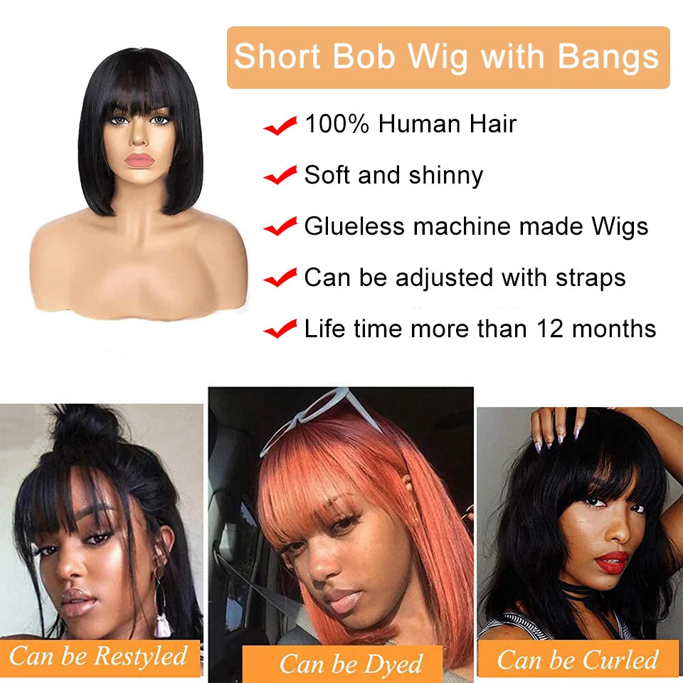 Straight Bob Human Hair Wig with Bangs
