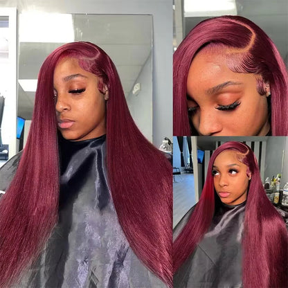 Frontal Human Hair Wig Straight Red