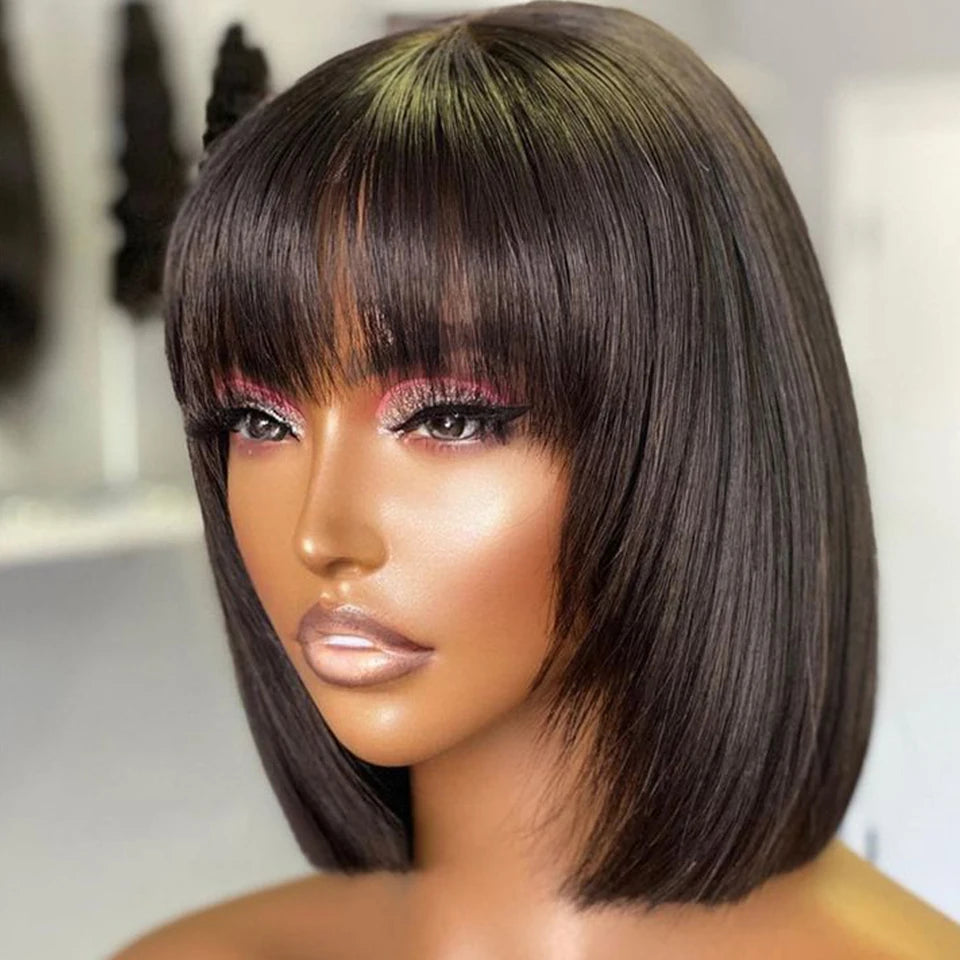 Straight Bob Human Hair Wig with Bangs