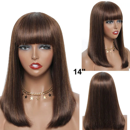 Straight Bob Human Hair Wig with Bangs