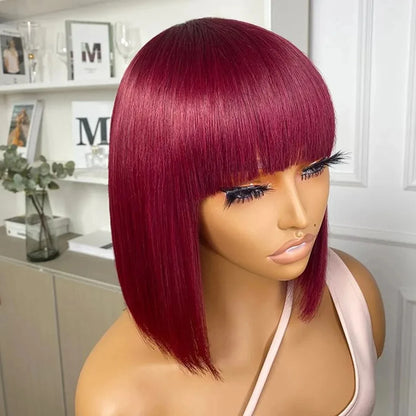 Natural Black Straight Bob Wig with Bangs – Sleek Brazilian Hair