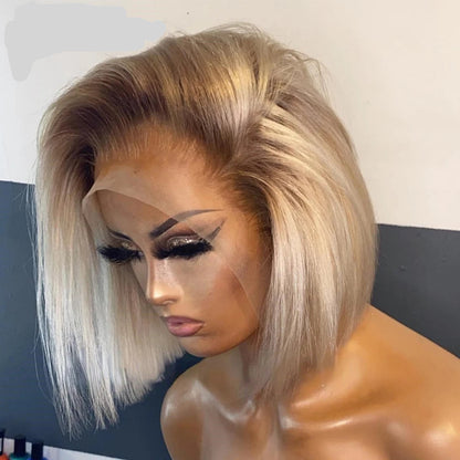 Brazilian Human Hair Wig with Brown Roots