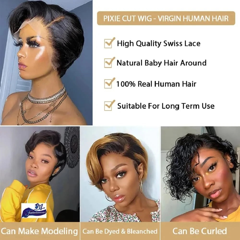Straight Pixie Cut Short Bob Wigs Human Hair